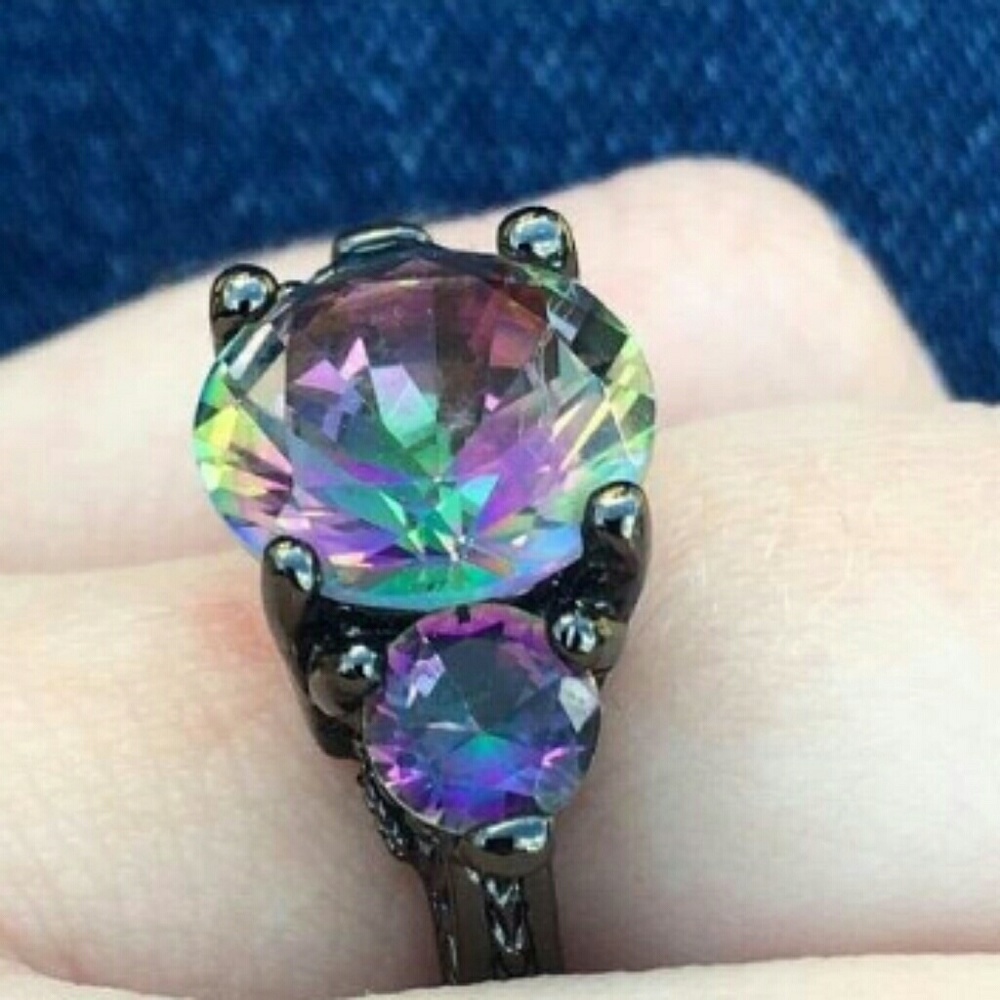 FLASH SALE! Rainbow Topaz Ring Rhodium Plated - Picture 7 of 8